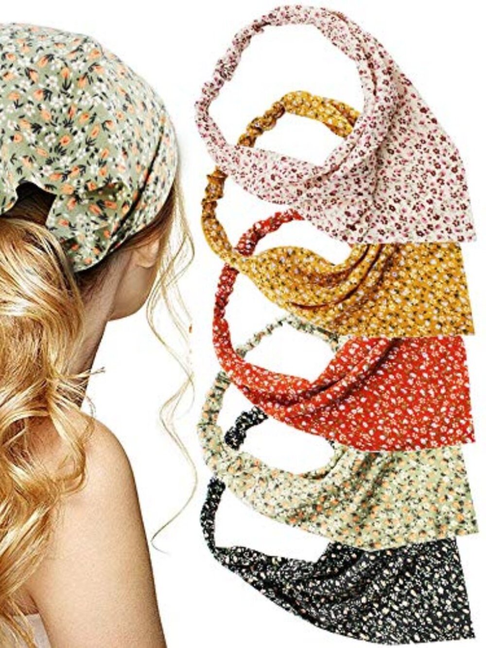 New - Floral Hair Scarf Headband 5 Pcs Hair Bandanas Chiffon Boho Headbands